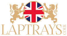 lap trays logo, with a union jack and two lions either side
