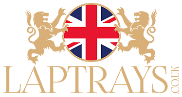 lap trays logo, with a union jack and two lions either side