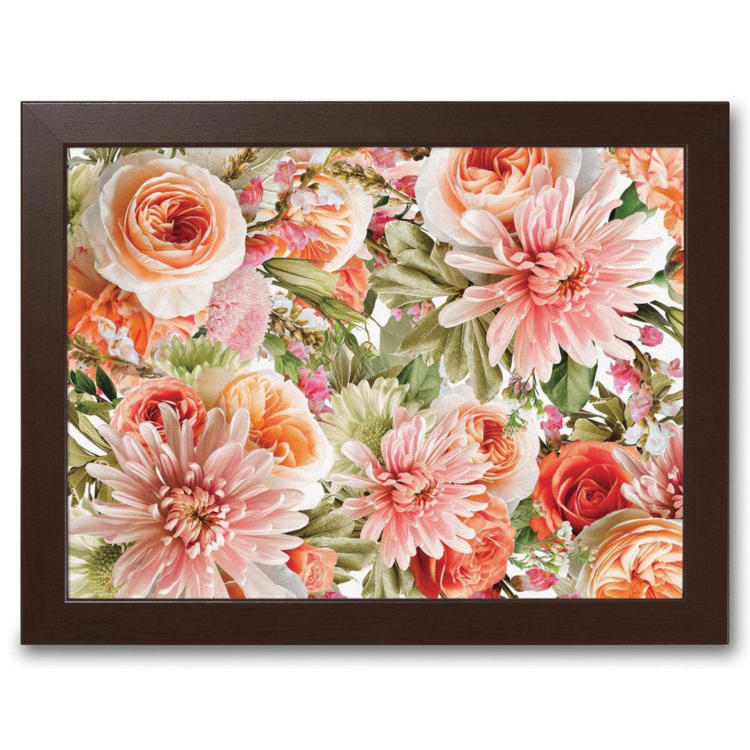 Pink, Coral, Peach & White Flowers -  Lap Tray With Cushion