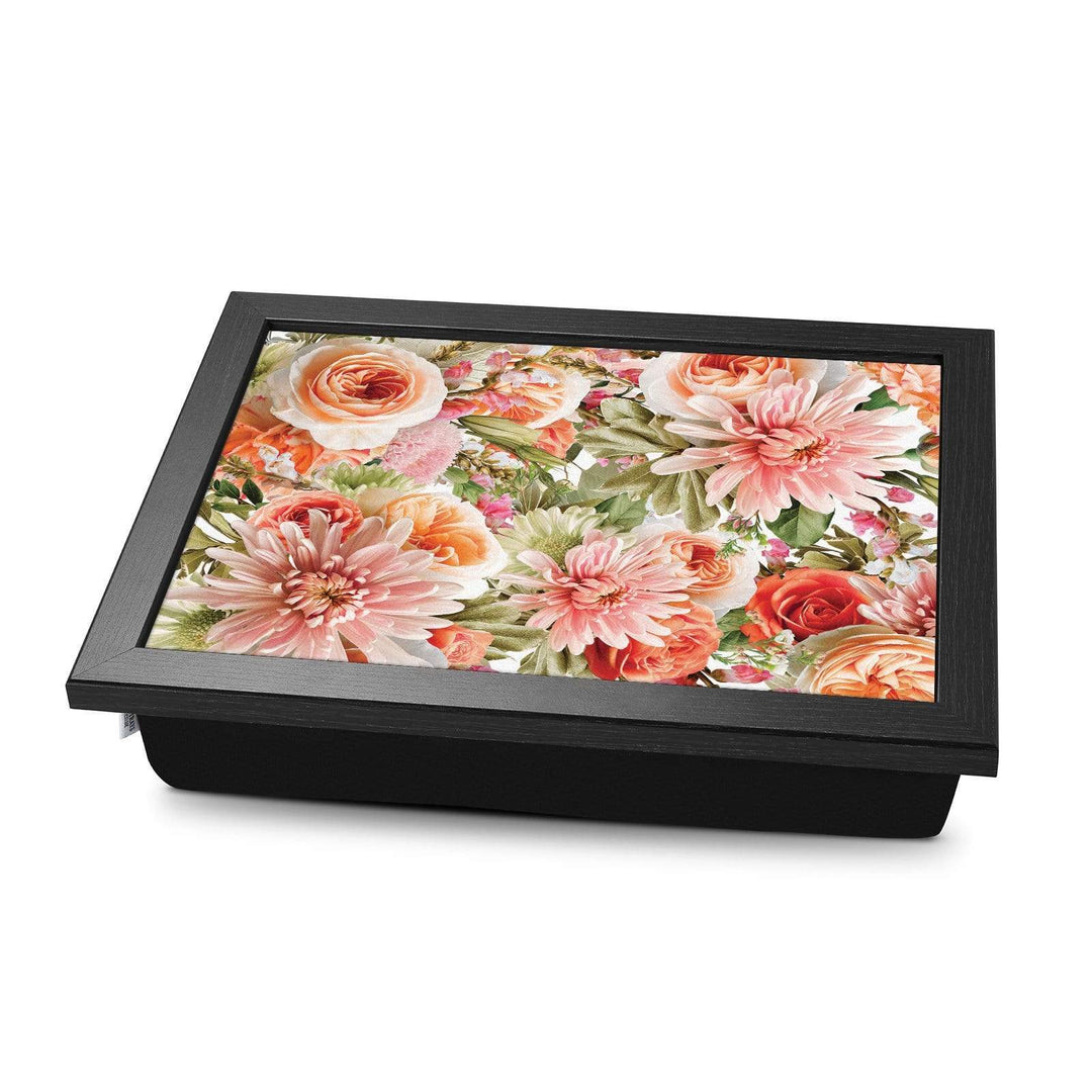 Pink, Coral, Peach & White Flowers -  Lap Tray With Cushion