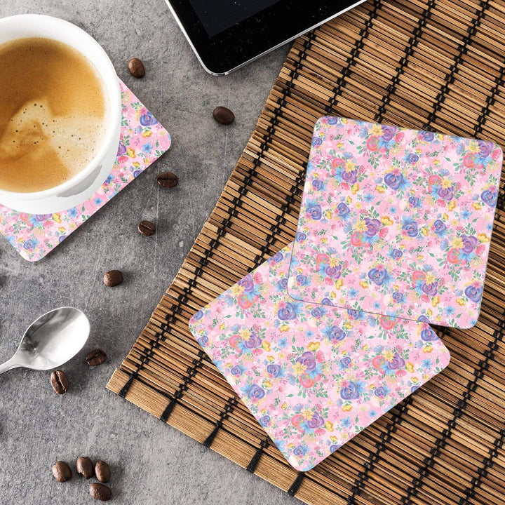 Pink Flowers Coaster & Placemat Set