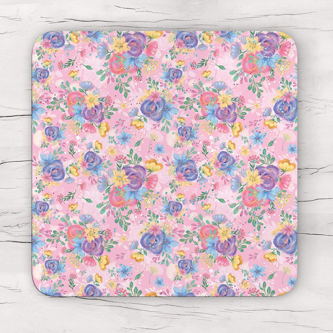 Pink Flowers Coaster & Placemat Set