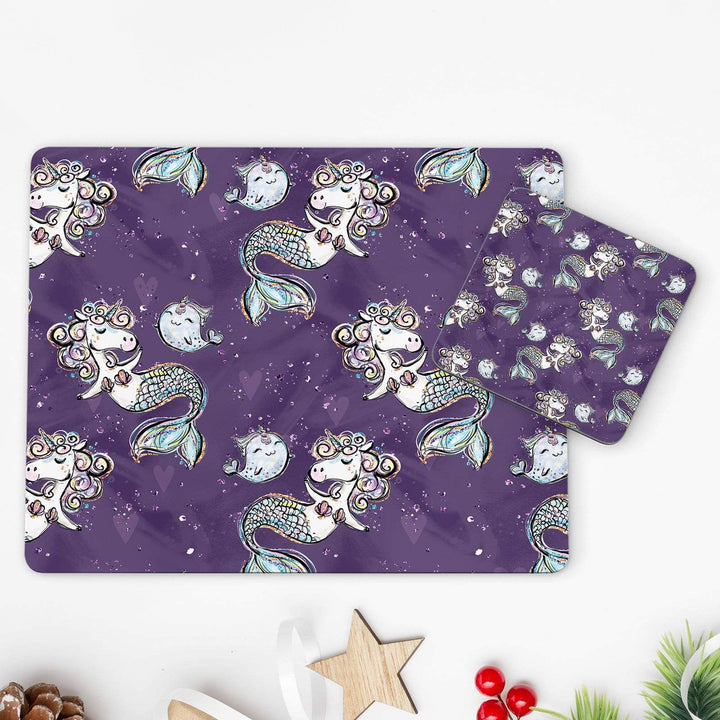 Unicorn Mermaid Coaster & Placemat Set
