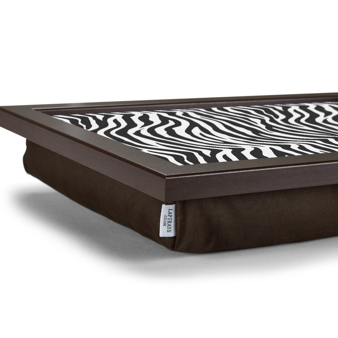 Laps Zebra Zebra Stripes Lap Tray With Cushion - Black Wood Frame – Lap Trays With ...